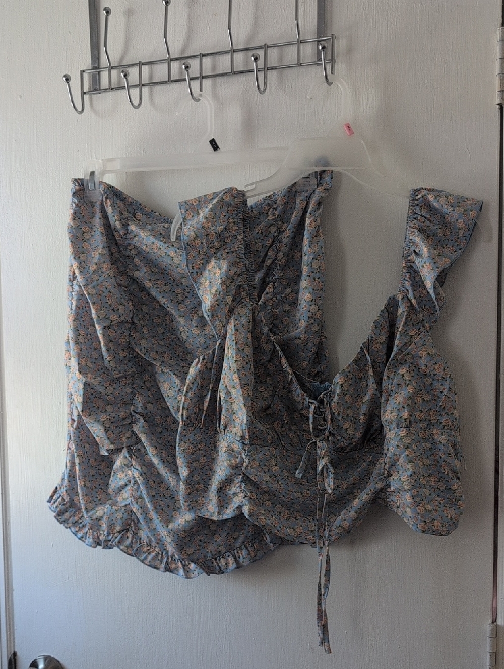 Floral Tie-Front Women's Top in Light Blue